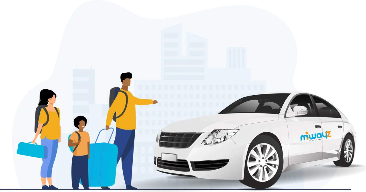 A family being picked up by a Miwayz car
